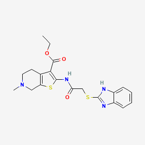 molecular formula C20H22N4O3S2 B3442993 ethyl 2-{[(1H-benzimidazol-2-ylthio)acetyl]amino}-6-methyl-4,5,6,7-tetrahydrothieno[2,3-c]pyridine-3-carboxylate 