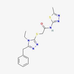 molecular formula C16H18N6OS2 B3443098 2-[(5-benzyl-4-ethyl-4H-1,2,4-triazol-3-yl)thio]-N-(5-methyl-1,3,4-thiadiazol-2-yl)acetamide 