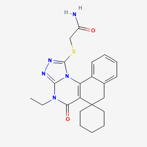 molecular formula C22H25N5O2S B3443229 2-[(4-ethyl-5-oxo-5,7-dihydro-4H-spiro[benzo[h][1,2,4]triazolo[4,3-a]quinazoline-6,1'-cyclohexan]-1-yl)thio]acetamide 