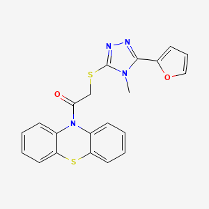 molecular formula C21H16N4O2S2 B3443379 10-({[5-(2-furyl)-4-methyl-4H-1,2,4-triazol-3-yl]thio}acetyl)-10H-phenothiazine 