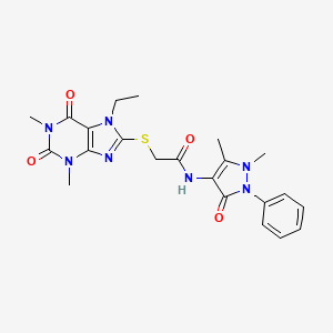 molecular formula C22H25N7O4S B3443428 N-(1,5-dimethyl-3-oxo-2-phenyl-2,3-dihydro-1H-pyrazol-4-yl)-2-[(7-ethyl-1,3-dimethyl-2,6-dioxo-2,3,6,7-tetrahydro-1H-purin-8-yl)thio]acetamide 