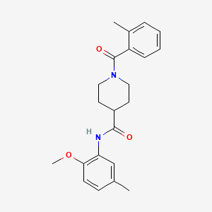 molecular formula C22H26N2O3 B3443493 N-(2-methoxy-5-methylphenyl)-1-(2-methylbenzoyl)-4-piperidinecarboxamide 