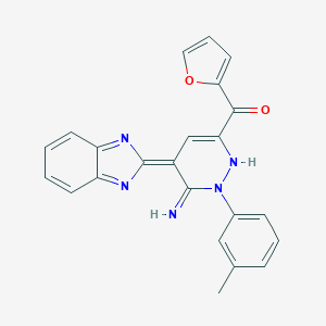 molecular formula C23H17N5O2 B344356 [4-(benzimidazol-2-ylidene)-3-imino-2-(3-methylphenyl)-1H-pyridazin-6-yl]-(furan-2-yl)methanone 