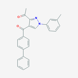 molecular formula C25H20N2O2 B344358 1-[4-([1,1'-biphenyl]-4-ylcarbonyl)-1-(3-methylphenyl)-1H-pyrazol-3-yl]ethanone 