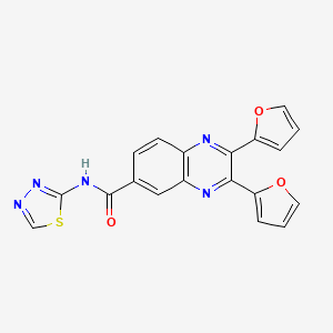 molecular formula C19H11N5O3S B3443599 2,3-di-2-furyl-N-1,3,4-thiadiazol-2-yl-6-quinoxalinecarboxamide 