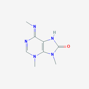 molecular formula C8H11N5O B034436 3,9-二甲基-6-亚甲基氨基-7H-嘌呤-8-酮 CAS No. 106145-23-7
