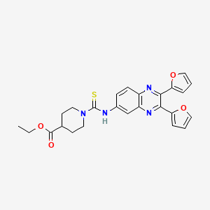 molecular formula C25H24N4O4S B3443614 ethyl 1-{[(2,3-di-2-furyl-6-quinoxalinyl)amino]carbonothioyl}-4-piperidinecarboxylate 