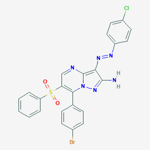 molecular formula C24H16BrClN6O2S B344378 7-(4-Bromophenyl)-3-[(4-chlorophenyl)diazenyl]-6-(phenylsulfonyl)pyrazolo[1,5-a]pyrimidin-2-ylamine 