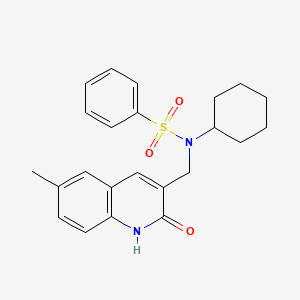 molecular formula C23H26N2O3S B3443799 N-cyclohexyl-N-[(2-hydroxy-6-methyl-3-quinolinyl)methyl]benzenesulfonamide 