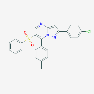 molecular formula C25H18ClN3O2S B344387 2-(4-Chlorophenyl)-7-(4-methylphenyl)pyrazolo[1,5-a]pyrimidin-6-yl phenyl sulfone 