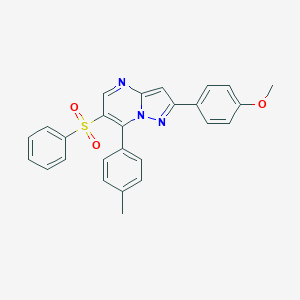 molecular formula C26H21N3O3S B344388 2-(4-Methoxyphenyl)-7-(4-methylphenyl)pyrazolo[1,5-a]pyrimidin-6-yl phenyl sulfone 