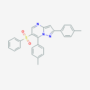 molecular formula C26H21N3O2S B344389 2,7-Bis(4-methylphenyl)pyrazolo[1,5-a]pyrimidin-6-yl phenyl sulfone 