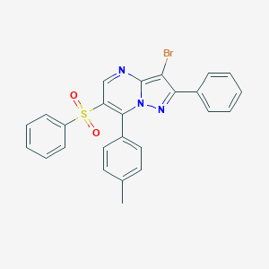 molecular formula C25H18BrN3O2S B344390 3-Bromo-7-(4-methylphenyl)-2-phenyl-6-(phenylsulfonyl)pyrazolo[1,5-a]pyrimidine 