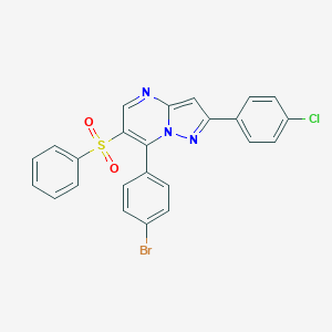 molecular formula C24H15BrClN3O2S B344393 7-(4-Bromophenyl)-2-(4-chlorophenyl)pyrazolo[1,5-a]pyrimidin-6-yl phenyl sulfone 