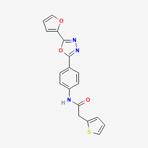 molecular formula C18H13N3O3S B3443937 N-{4-[5-(2-furyl)-1,3,4-oxadiazol-2-yl]phenyl}-2-(2-thienyl)acetamide 