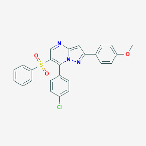 molecular formula C25H18ClN3O3S B344396 7-(4-Chlorophenyl)-2-(4-methoxyphenyl)pyrazolo[1,5-a]pyrimidin-6-yl phenyl sulfone 
