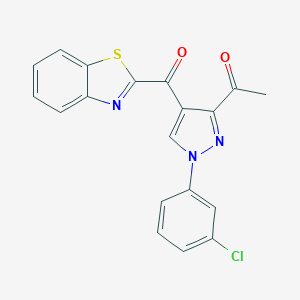 molecular formula C19H12ClN3O2S B344404 1-[4-(1,3-Benzothiazol-2-ylcarbonyl)-1-(3-chlorophenyl)-1H-pyrazol-3-yl]ethanone 