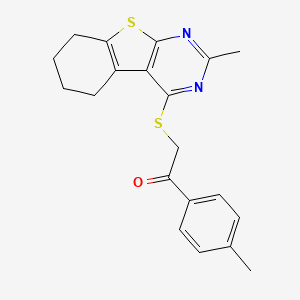molecular formula C20H20N2OS2 B3444101 1-(4-methylphenyl)-2-[(2-methyl-5,6,7,8-tetrahydro[1]benzothieno[2,3-d]pyrimidin-4-yl)thio]ethanone 