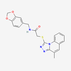 molecular formula C21H18N4O3S B3444106 N-(1,3-benzodioxol-5-ylmethyl)-2-[(4-methyl[1,2,4]triazolo[4,3-a]quinolin-1-yl)thio]acetamide 