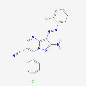 molecular formula C19H11Cl2N7 B344419 2-Amino-7-(4-chlorophenyl)-3-[(2-chlorophenyl)diazenyl]pyrazolo[1,5-a]pyrimidine-6-carbonitrile 