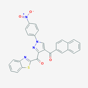 molecular formula C28H16N4O4S B344426 1,3-benzothiazol-2-yl[1-{4-nitrophenyl}-4-(2-naphthoyl)-1H-pyrazol-3-yl]methanone 