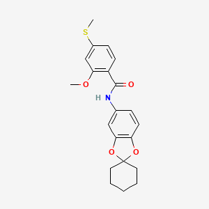 molecular formula C21H23NO4S B3444418 2-methoxy-4-(methylthio)-N-spiro[1,3-benzodioxole-2,1'-cyclohexan]-5-ylbenzamide 