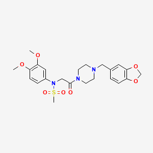 molecular formula C23H29N3O7S B3444497 N-{2-[4-(1,3-benzodioxol-5-ylmethyl)-1-piperazinyl]-2-oxoethyl}-N-(3,4-dimethoxyphenyl)methanesulfonamide 