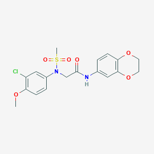 molecular formula C18H19ClN2O6S B3444683 N~2~-(3-chloro-4-methoxyphenyl)-N~1~-(2,3-dihydro-1,4-benzodioxin-6-yl)-N~2~-(methylsulfonyl)glycinamide 