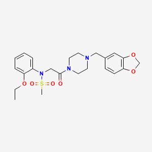 molecular formula C23H29N3O6S B3444691 N-{2-[4-(1,3-benzodioxol-5-ylmethyl)-1-piperazinyl]-2-oxoethyl}-N-(2-ethoxyphenyl)methanesulfonamide 