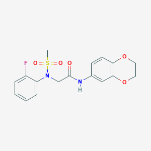 molecular formula C17H17FN2O5S B3444744 N~1~-(2,3-dihydro-1,4-benzodioxin-6-yl)-N~2~-(2-fluorophenyl)-N~2~-(methylsulfonyl)glycinamide 