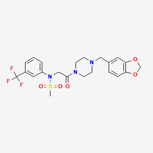 molecular formula C22H24F3N3O5S B3444806 N-{2-[4-(1,3-benzodioxol-5-ylmethyl)-1-piperazinyl]-2-oxoethyl}-N-[3-(trifluoromethyl)phenyl]methanesulfonamide 