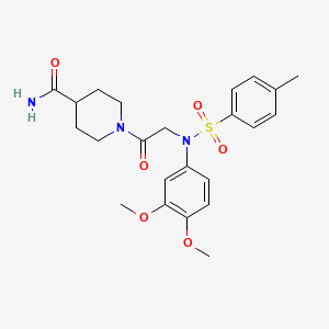 molecular formula C23H29N3O6S B3444852 1-{N-(3,4-dimethoxyphenyl)-N-[(4-methylphenyl)sulfonyl]glycyl}-4-piperidinecarboxamide 