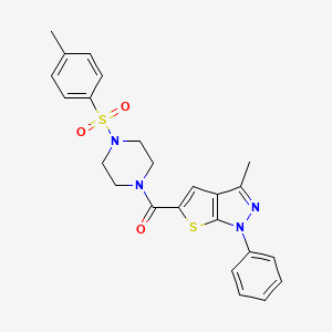 molecular formula C24H24N4O3S2 B3444937 3-methyl-5-({4-[(4-methylphenyl)sulfonyl]-1-piperazinyl}carbonyl)-1-phenyl-1H-thieno[2,3-c]pyrazole 