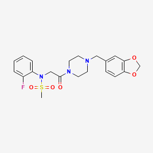 molecular formula C21H24FN3O5S B3445172 N-{2-[4-(1,3-benzodioxol-5-ylmethyl)-1-piperazinyl]-2-oxoethyl}-N-(2-fluorophenyl)methanesulfonamide 