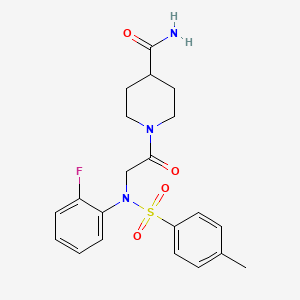 molecular formula C21H24FN3O4S B3445197 1-{N-(2-fluorophenyl)-N-[(4-methylphenyl)sulfonyl]glycyl}-4-piperidinecarboxamide 