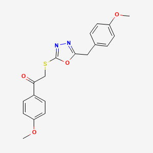 molecular formula C19H18N2O4S B3445306 2-{[5-(4-methoxybenzyl)-1,3,4-oxadiazol-2-yl]thio}-1-(4-methoxyphenyl)ethanone 