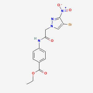 molecular formula C14H13BrN4O5 B3445381 ethyl 4-{[(4-bromo-3-nitro-1H-pyrazol-1-yl)acetyl]amino}benzoate 