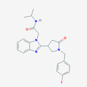 molecular formula C23H25FN4O2 B344555 2-(2-{1-[(4-fluorophenyl)methyl]-5-oxopyrrolidin-3-yl}benzimidazolyl)-N-(methy lethyl)acetamide CAS No. 942863-86-7