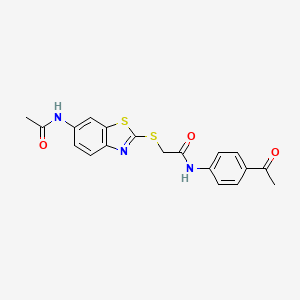 molecular formula C19H17N3O3S2 B3445616 2-{[6-(acetylamino)-1,3-benzothiazol-2-yl]thio}-N-(4-acetylphenyl)acetamide 