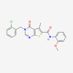 molecular formula C22H18ClN3O3S B3446313 3-(2-chlorobenzyl)-N-(2-methoxyphenyl)-5-methyl-4-oxo-3,4-dihydrothieno[2,3-d]pyrimidine-6-carboxamide 