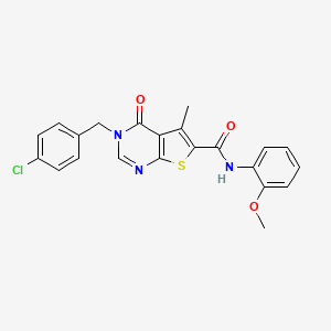 molecular formula C22H18ClN3O3S B3446314 3-(4-chlorobenzyl)-N-(2-methoxyphenyl)-5-methyl-4-oxo-3,4-dihydrothieno[2,3-d]pyrimidine-6-carboxamide 