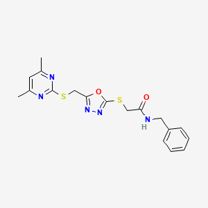 molecular formula C18H19N5O2S2 B3446395 N-benzyl-2-[(5-{[(4,6-dimethyl-2-pyrimidinyl)thio]methyl}-1,3,4-oxadiazol-2-yl)thio]acetamide 