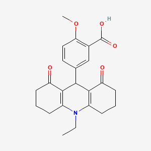 molecular formula C23H25NO5 B3446444 5-(10-ethyl-1,8-dioxo-1,2,3,4,5,6,7,8,9,10-decahydro-9-acridinyl)-2-methoxybenzoic acid 