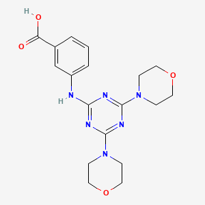 molecular formula C18H22N6O4 B3446547 3-[(4,6-di-4-morpholinyl-1,3,5-triazin-2-yl)amino]benzoic acid 