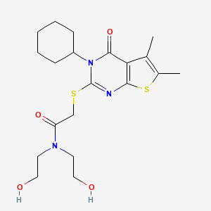 molecular formula C20H29N3O4S2 B3446826 2-[(3-cyclohexyl-5,6-dimethyl-4-oxo-3,4-dihydrothieno[2,3-d]pyrimidin-2-yl)thio]-N,N-bis(2-hydroxyethyl)acetamide 