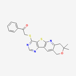 molecular formula C22H19N3O2S2 B3446975 2-[(8,8-dimethyl-7,10-dihydro-8H-pyrano[3'',4'':5',6']pyrido[3',2':4,5]thieno[3,2-d]pyrimidin-4-yl)thio]-1-phenylethanone 