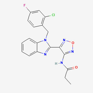 molecular formula C19H15ClFN5O2 B3447071 N-{4-[1-(2-chloro-4-fluorobenzyl)-1H-benzimidazol-2-yl]-1,2,5-oxadiazol-3-yl}propanamide 