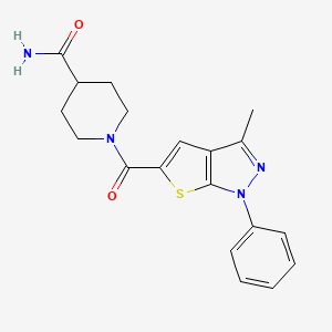 molecular formula C19H20N4O2S B3447097 1-[(3-methyl-1-phenyl-1H-thieno[2,3-c]pyrazol-5-yl)carbonyl]-4-piperidinecarboxamide 