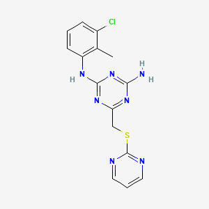 molecular formula C15H14ClN7S B3447106 N-(3-chloro-2-methylphenyl)-6-[(2-pyrimidinylthio)methyl]-1,3,5-triazine-2,4-diamine 