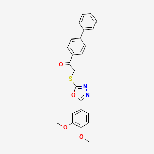 molecular formula C24H20N2O4S B3447239 1-(4-biphenylyl)-2-{[5-(3,4-dimethoxyphenyl)-1,3,4-oxadiazol-2-yl]thio}ethanone 